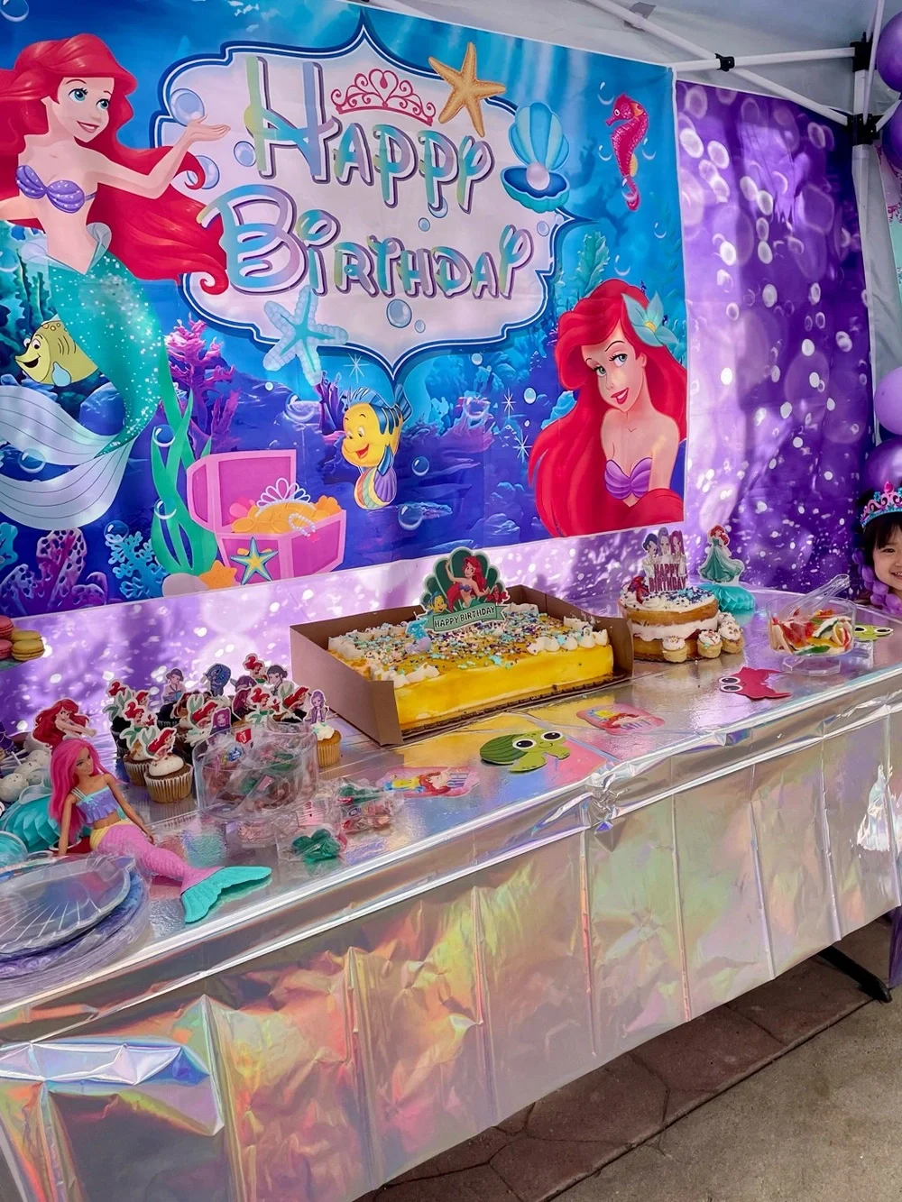 Ariel little mermaid Purple Birthday Party Backdrops